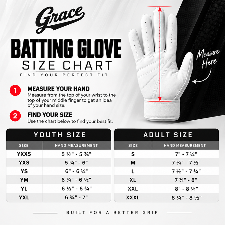 Grace Pro Long Cuff Batting Gloves | Premium Cabretta Leather | Red, Blue, White