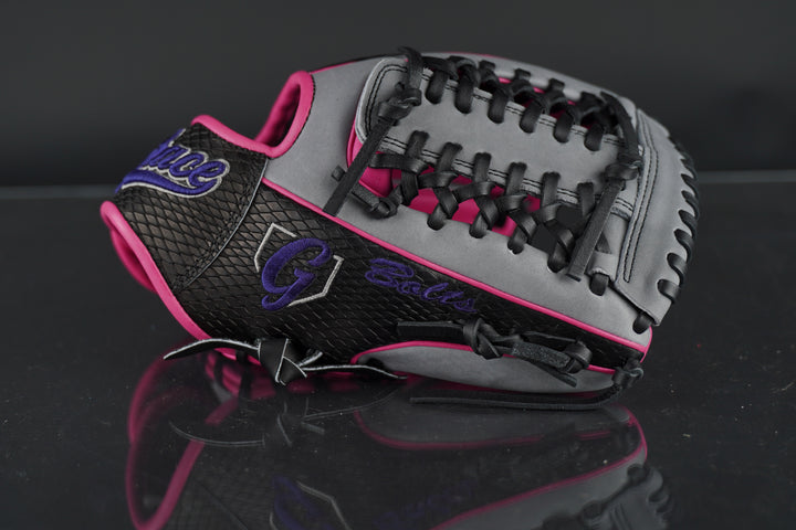 11.50" Custom Grace Glove - Right Hand Throw - Black Snake Skin, Gray, Pink, Purple