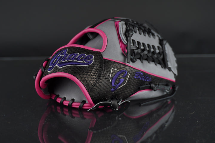11.50" Custom Grace Glove - Right Hand Throw - Black Snake Skin, Gray, Pink, Purple