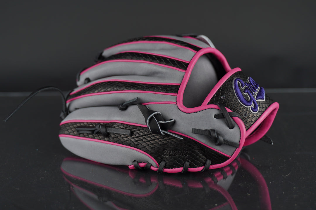 11.50" Custom Grace Glove - Right Hand Throw - Black Snake Skin, Gray, Pink, Purple
