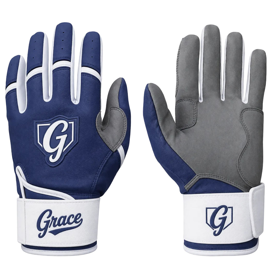 Grace Pro Long Cuff Batting Gloves | Premium Cabretta Leather | White, Navy - Grace Glove Company