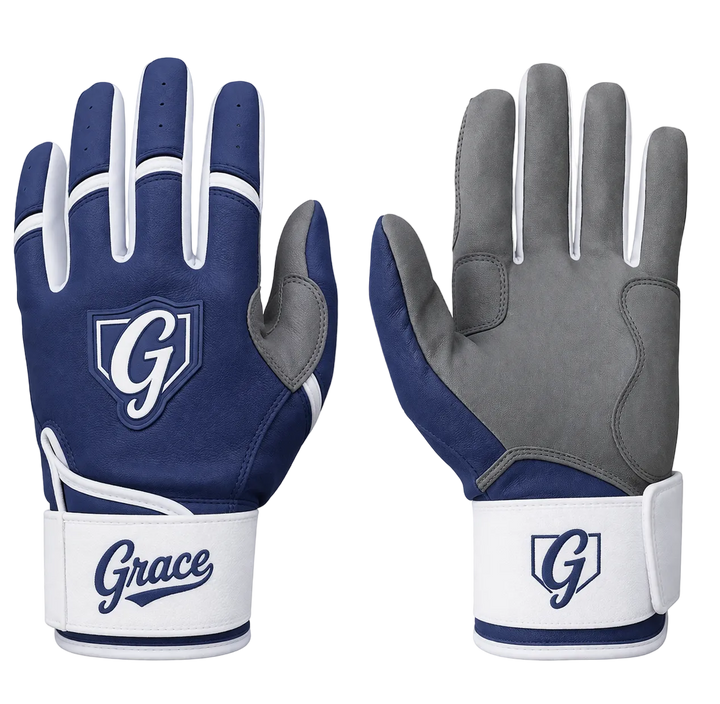 Grace Pro Long Cuff Batting Gloves | Premium Cabretta Leather | White, Navy - Grace Glove Company