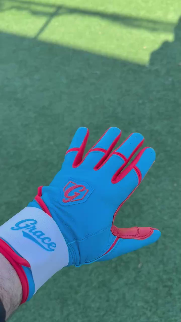 Grace Pro Long Cuff Batting Gloves | Premium Cabretta Leather | Red, Blue, White