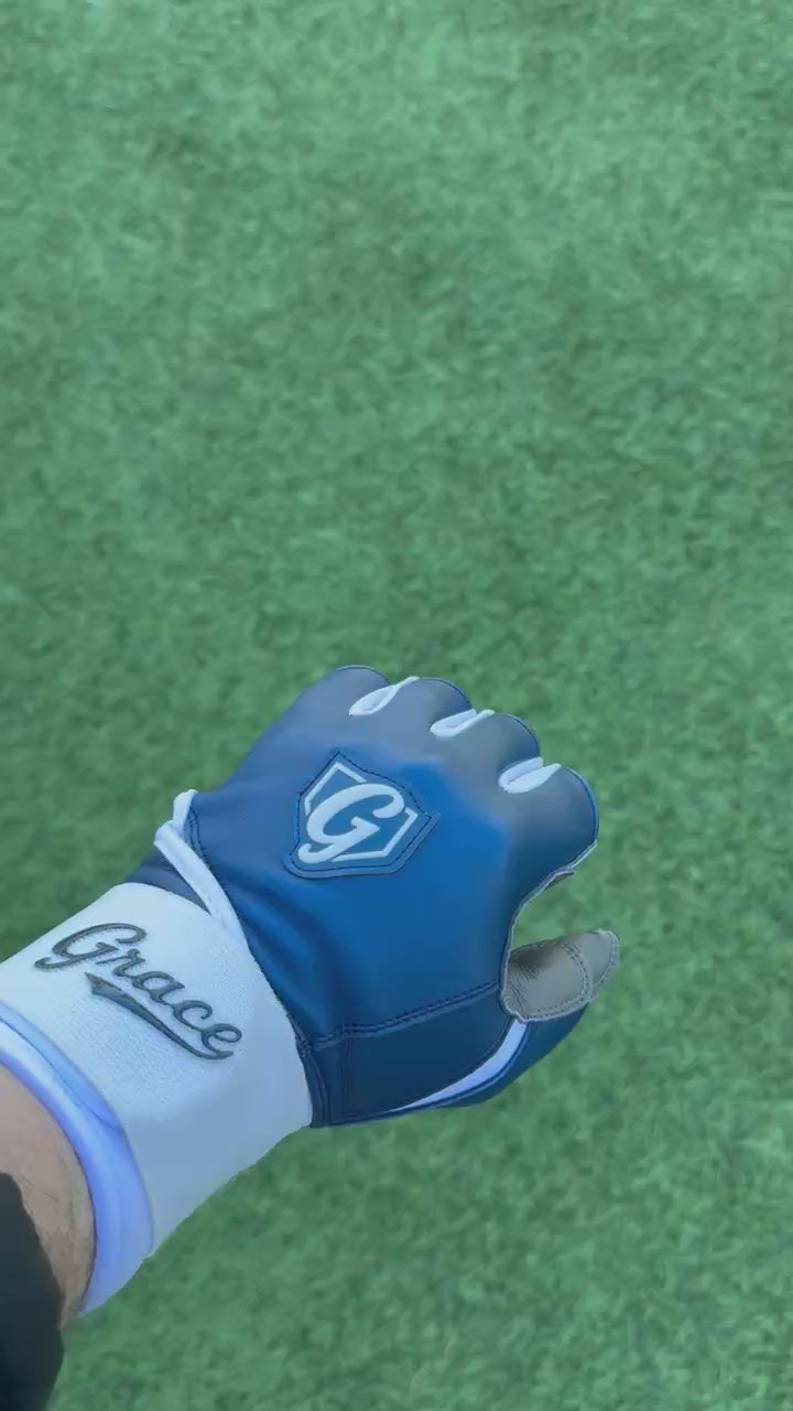 Grace Pro Long Cuff Batting Gloves | Premium Cabretta Leather | White, Navy